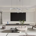 Modern Living Room Interior Design With White Sofa Coffee Table Hanging Chandelier And Potted Plant