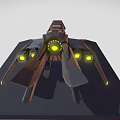 Detailed Futuristic Sci Fi Spaceship Model Featuring Black Yellow Design And Glowing Engine Lights