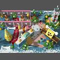 Vibrant Children's Playground Featuring Winter Kingdom Theme Slide Carousel And Trees