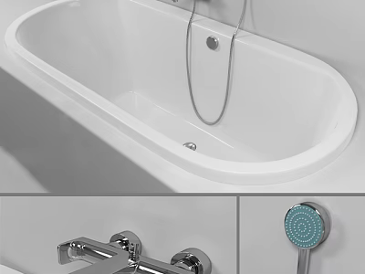 Modern Bathtub Bathroom Interior Design With Chrome Faucet And Showerhead 3d model