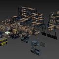 Industrial Equipment Warehouse Storage Systems With Metal Shelves Cardboard Boxes Transport Trolleys And Wooden Pallets