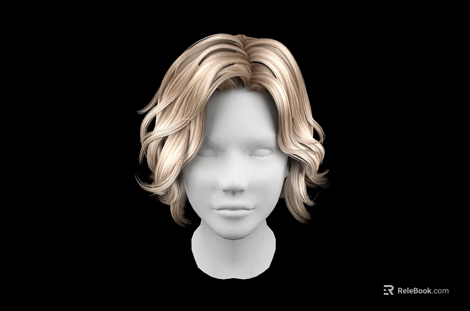 Human Head Model With Natural Blonde Curly Hair On Black Background 3d model 