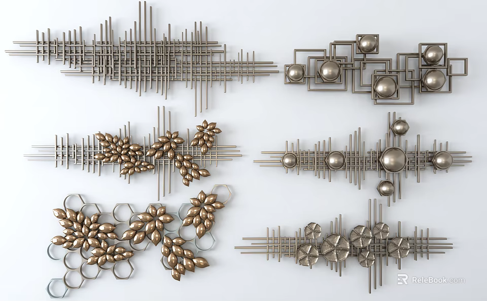 Modern Metallic Wall Decor With Geometric Shapes Spherical Elements And Artistic Design 3d model