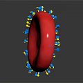 Detailed Red Spherical Structures With Blue Yellow Spikes And Reflections On Dark Background 3d model