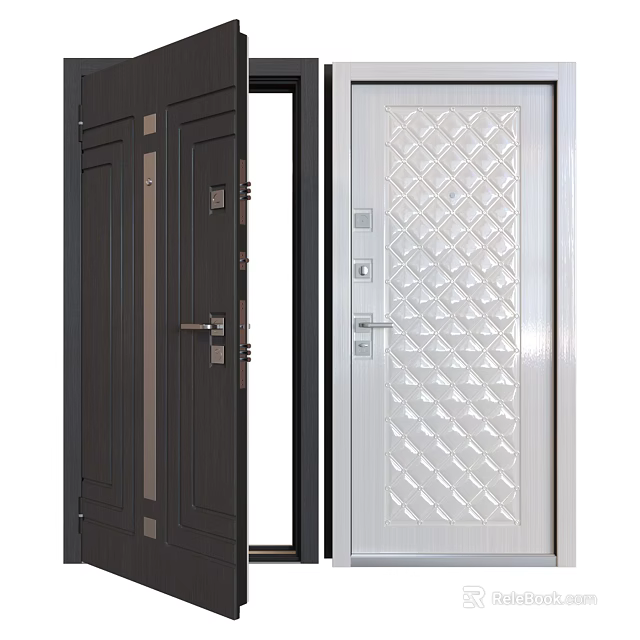 Modern Security Doors Featuring Dark And Light Designs With Metal Handles And Glass Patterns 3d model 