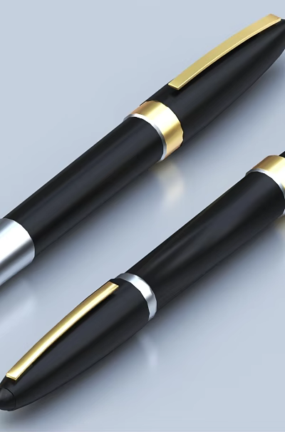 Elegant Black Fountain Pens Showcasing Gold Accents Silver Trim And Shiny Nib 3d model