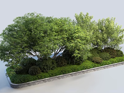 Road Greening Facilities with Various Green Plants Trees Shrubs and Gray Border 3d model