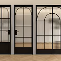 Modern Black Double Doors With Arched Glass Panels And Grid Design