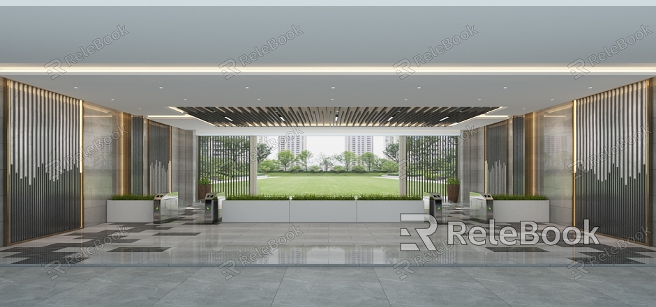 Residential entrance passage man-vehicle separation overhead floor building model