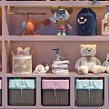 Colorful Plush Stuffed Animals Display on Multi Layer Shelves With Various Styles And Storage Baskets