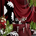 Elegant Red Curtain Photo Spot With White Green Floral Decor And Ornaments