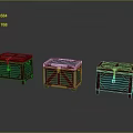 Three Red Storage Boxes With Blue Panels And Metal Latches For Home Storage