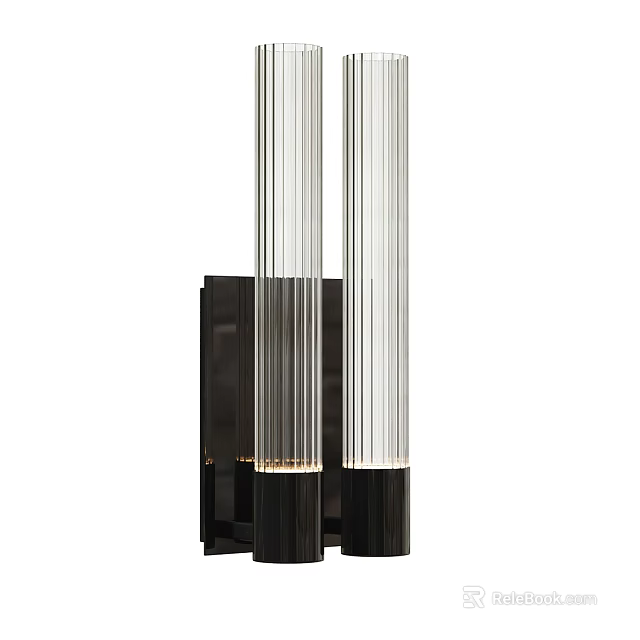 Modern Double Wall Lamp With Striped Glass Tubes And Black Metal Base Design 3d model 
