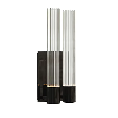 Modern Double Wall Lamp With Striped Glass Tubes And Black Metal Base Design 3d model