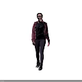A woman wearing maroon hoodie black T-shirt black leggings and black shoes on green background