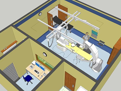 Medical Imaging Room Layout With X Ray Equipment Examination Table Medical Professional And Control Station 3d model