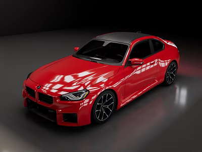 Red Sports Car With Black Roof Shiny Body And Black Wheels In Dark Studio 3d model