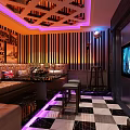 Modern KTV Lounge Interior With Leather Sofa TV And Colorful Ceiling Lighting