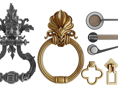 Various Elegant Door Handles In Classic Gold And Modern Metal Designs 3d model