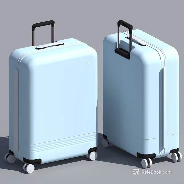 Two Light Blue Modern Suitcases With Telescopic Handles And Rolling Wheels 3d model 