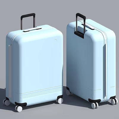 Two Light Blue Modern Suitcases With Telescopic Handles And Rolling Wheels 3d model Two Light Blue Modern Suitcases With Telescopic Handles And Rolling Wheels 3d model
