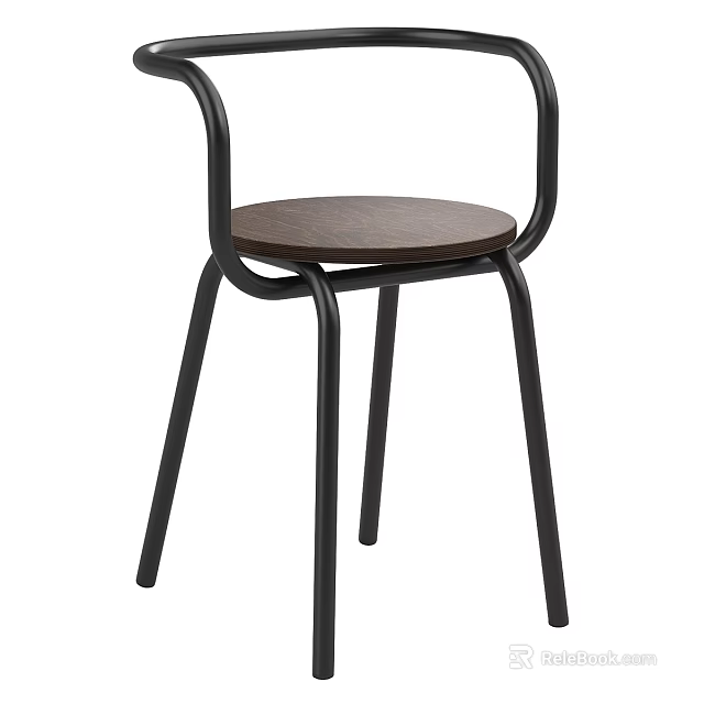 Modern Accent Chair With Black Metal Frame And Wooden Seat Design Style 3d model 
