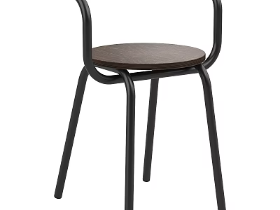 Modern Accent Chair With Black Metal Frame And Wooden Seat Design Style 3d model