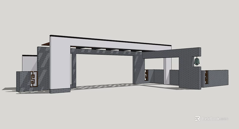 Modern Entrance Gate Design With Brick Walls And White Canopy Structure 3d model 
