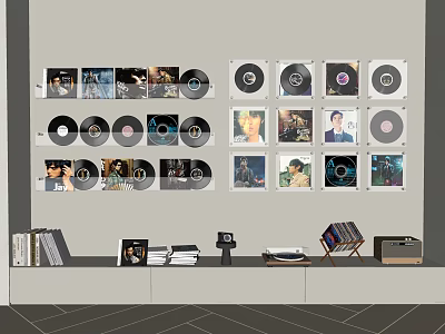 Modern record vinyl record record wall decoration pendant background wall record player phonograph 3d model