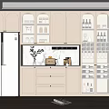 Modern White Wine Cabinet with Glass Doors and Wine Bottles in Kitchen Interior