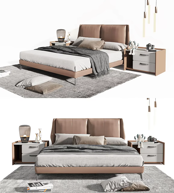 Modern Double Bed Design With Soft Bedding Nightstands And Area Rug 3d model