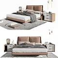 Modern Double Bed Design With Soft Bedding Nightstands And Area Rug 3d model