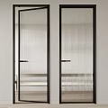 Modern Interior Hinged Doors With Ribbed Glass And Black Metal Frames Design