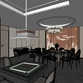 New Chinese-style private room private room dining table combination mahjong table large private room hotel private room box 3d model