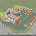 Modern School Campus Building Complex With Circular Structure Multiple Buildings Playground And Green Surroundings 3d model