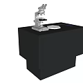 Black Functional Table with Microscope and White Circular Object for Laboratory Work 3d model