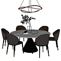Modern Round Dining Table Set With Marble Top Gray Chairs And Hanging Light 3d model