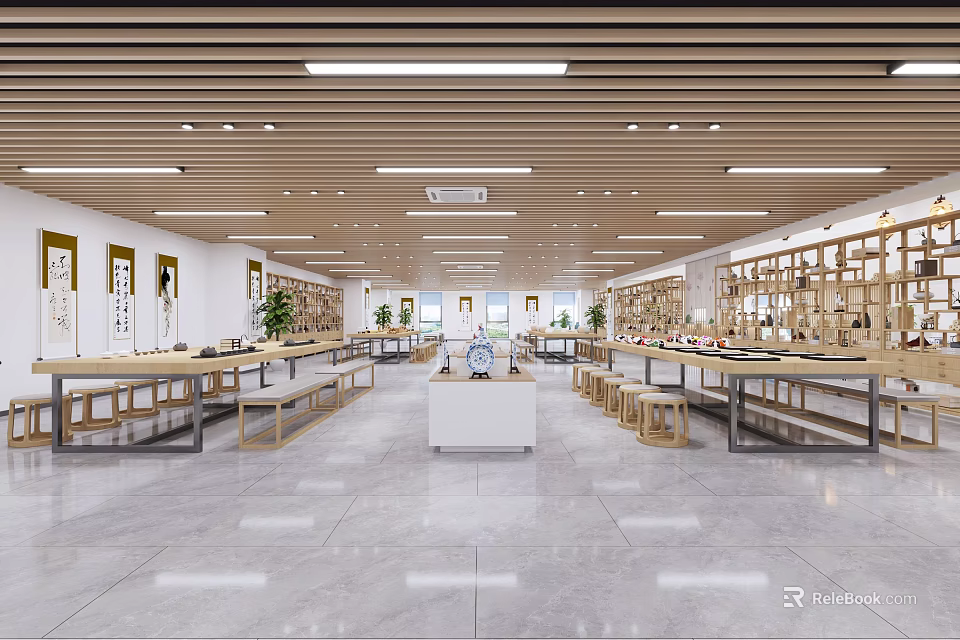Book Art Exhibition Space With Bright Lighting And Displays 3d model 