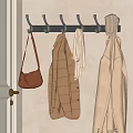 Everyday Coat Hanger with Leather Bag Beige Coat Scarf and Hat in Entrance Hallway