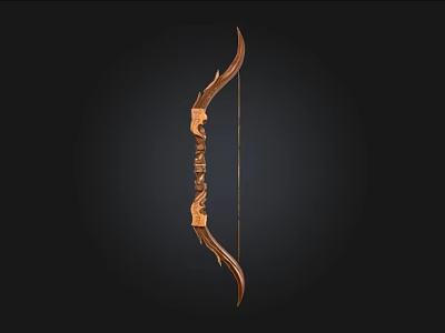 Traditional Wooden Bow with Intricate Carvings on Black Background for Archery 3d model