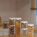 Clear Food Storage Containers With Pasta Beans And Grains On Kitchen Counter