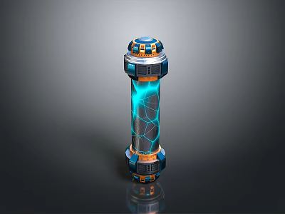 Futuristic Weapon Cylinder Shaped Design With Blue Glowing Core And Cracked Texture 3d model