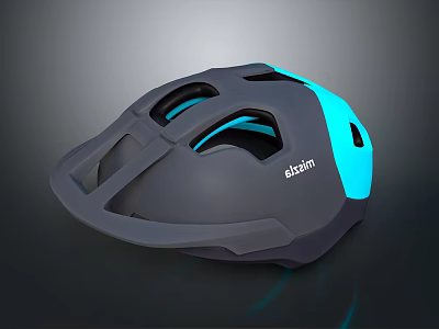 Modern ASTM Gray Bicycle Helmet With Blue Luminous Accents And Ventilation Holes 3d model