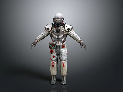 Detailed Silver Astronaut Suit 3D Model With Helmet Armor And Red Accents 3d model