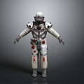Detailed Silver Astronaut Suit 3D Model With Helmet Armor And Red Accents