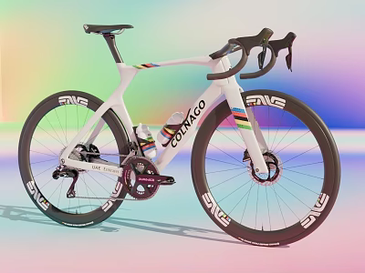 Sleek White Road Bicycle With Colorful Stripes ENVE Wheels And COMWOO Logo 3d model
