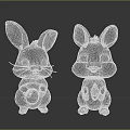 Cute 3D Cartoon Rabbits With White Brown Fur And Big Ears Standing
