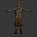 3D Model Game and Movie Character Wearing Long Sleeved Shirt Apron Boots with Arms Outstretched