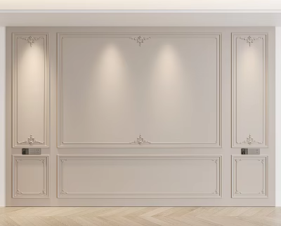 Modern Elegant Background Wall Design With White Decorative Moldings And Wall Sconces 3d model
