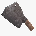 Vintage Kitchen Cleaver With Wooden Handle And Worn Blade Texture For Cooking